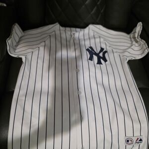 Men's White and Navy Pinstripe Jersey